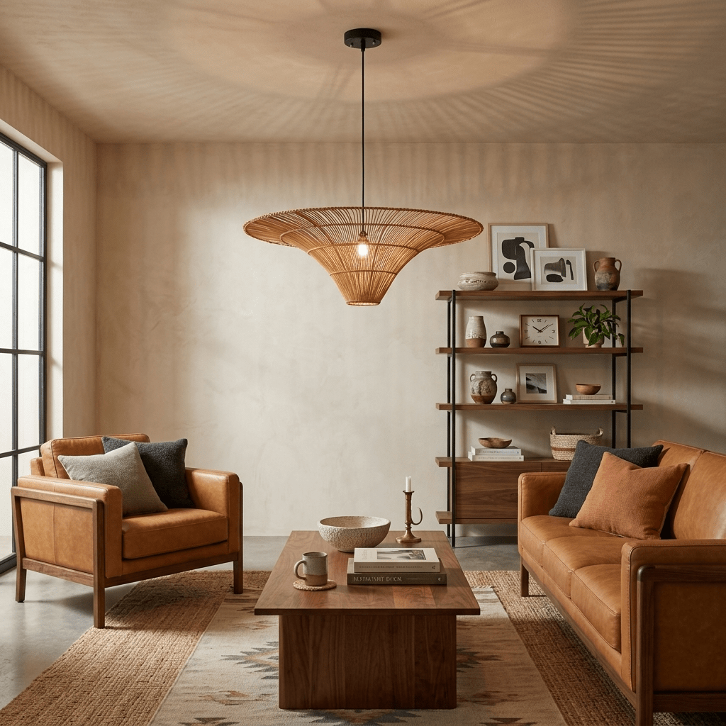 Wide Rattan Pendant Light — Pendant Light | Maison Monashee — view 7