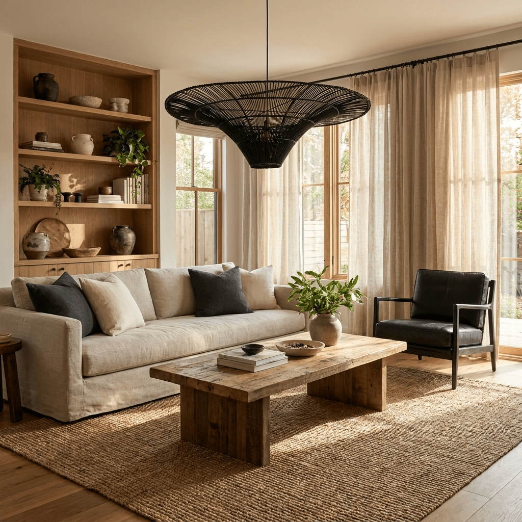 Wide Rattan Pendant Light — Pendant Light | Maison Monashee — view 8