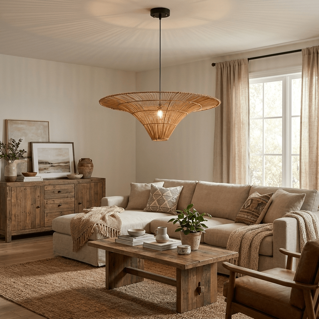 Wide Rattan Pendant Light — Pendant Light | Maison Monashee — view 3