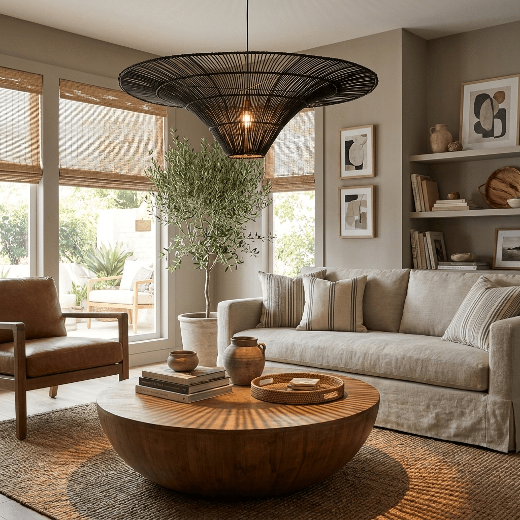 Wide Rattan Pendant Light — Pendant Light | Maison Monashee — view 6