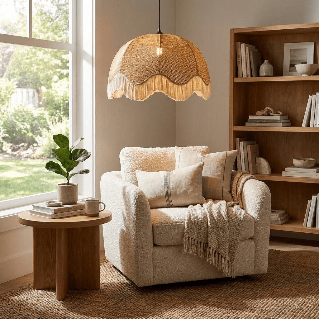 Scallop Rattan Pendant Light — Pendant Light | Maison Monashee — view 2