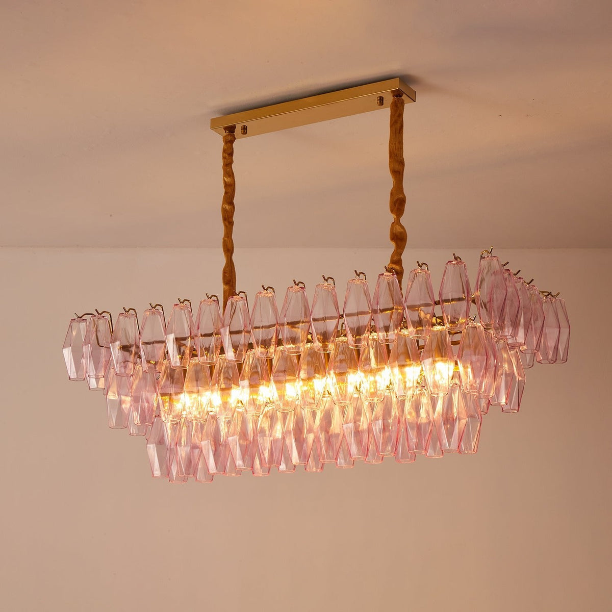 Gold Rectangular Crystal Chandelier — Chandelier | Maison Monashee — view 4